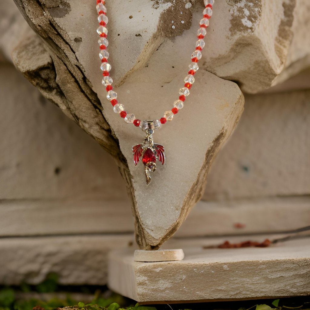 Red Dragon Beaded Necklace~ 20 Inches